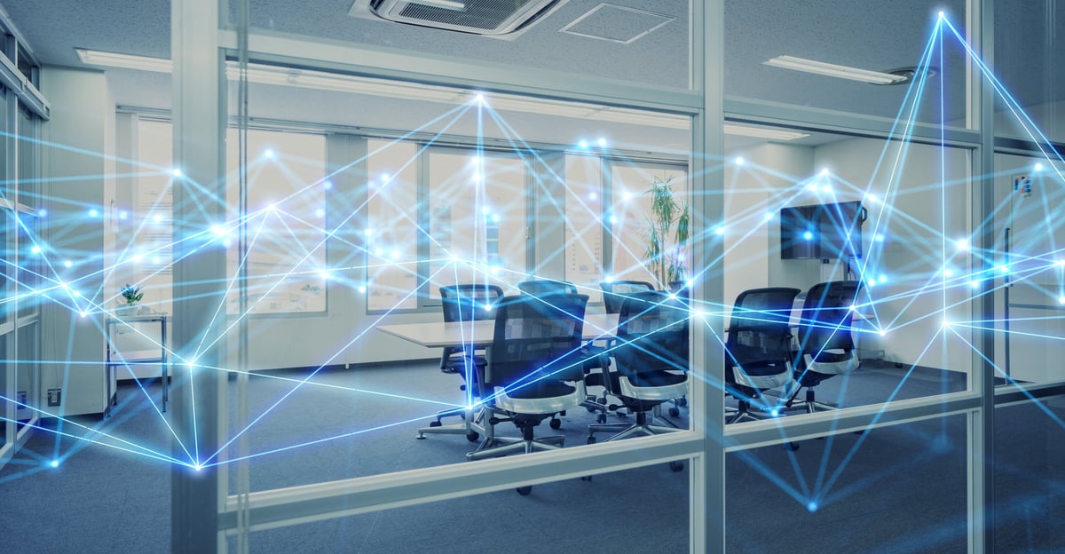 Modern office and wireless communication network concept