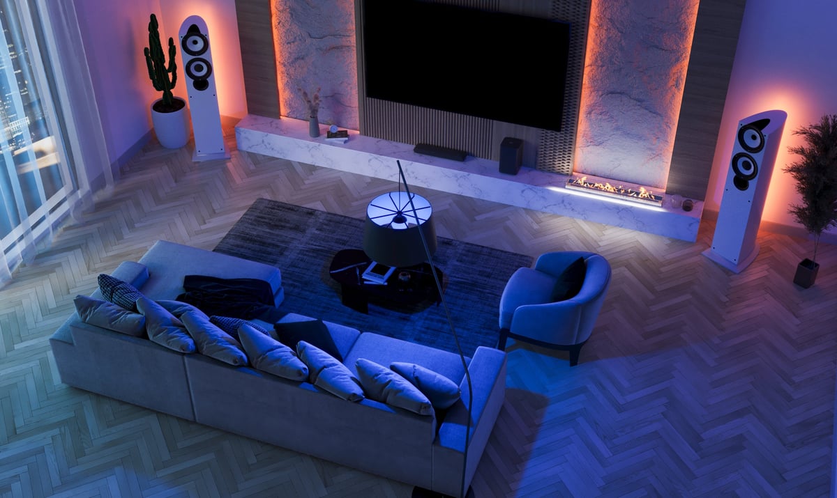 Modern living room with stylish speakers