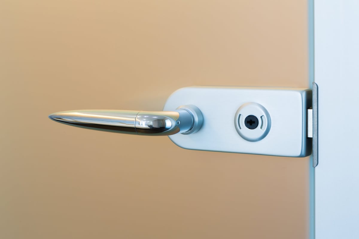 Bathroom door modern handle lock shows opened sign